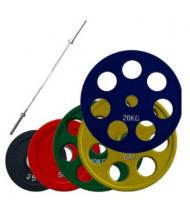 Штанга олимпийская с обрезиненными цветными дисками евро-ромашка 200 кг