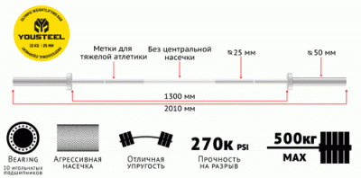 Гриф олимпийский тяжелоатлетический женский 15 кг