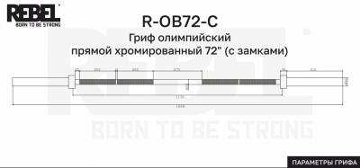 Гриф олимпийский прямой хромированный 72" REBEL с замками R-OB72-C