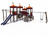Детский игровой комплекс серии империя "Замок 3" с качелями, металлический скат Н-1200 и 1500 ДИО 02042